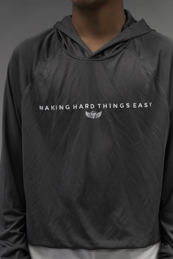 Hard Things Easy "CONCRETE" Long Sleeve Cooling Performance Hoodie (White Logo)