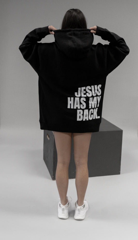 Jesus Has My Back "ONYX" Premium Pullover Hoodie (White Logo)