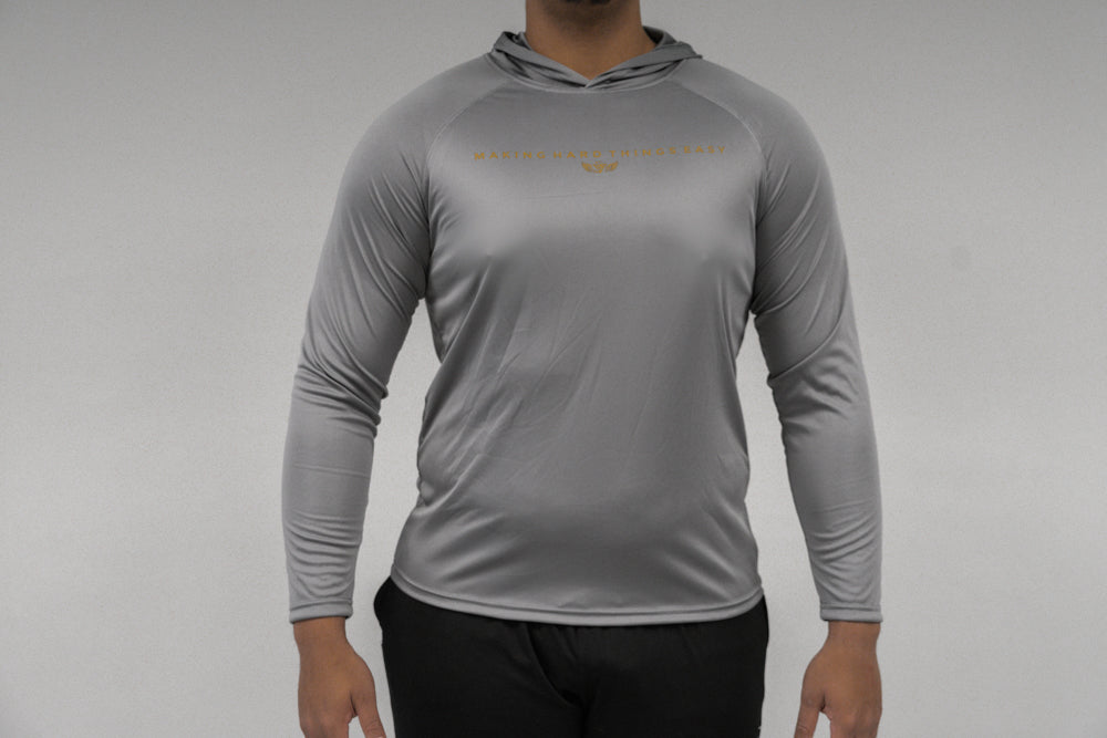 Hard Things Easy "CONCRETE" Long Sleeve Cooling Performance Hoodie (Gold Logo)