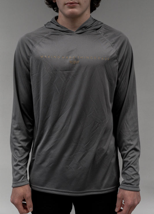 Hard Things Easy "CONCRETE" Long Sleeve Cooling Performance Hoodie (Gold Logo)